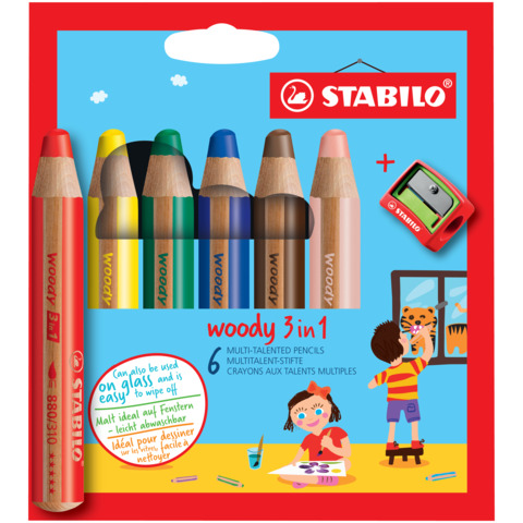STABILO woody 3 in 1 vereint Buntstift, Wachsmalstift und Wassermalfarbe in einem