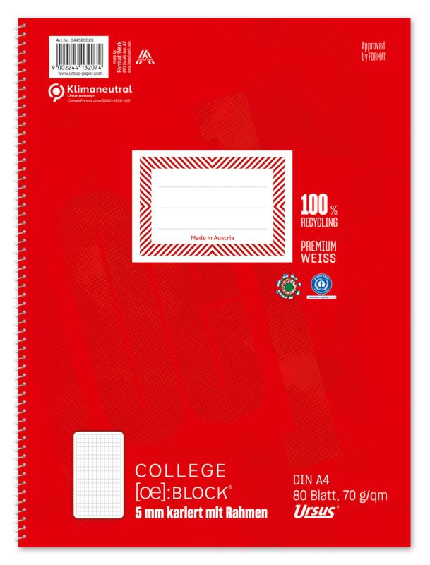URSUS Collegeblock DIN A4 kariert mit Rahmen 80 Blatt