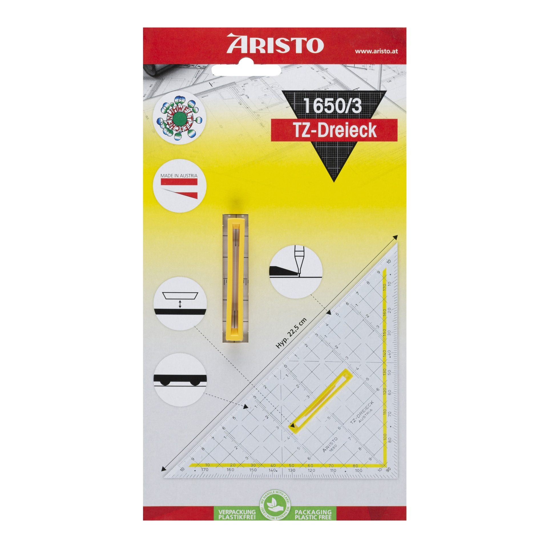 ARISTO TZ-Dreieck 1650/3 – 22,5 cm mit abnehmbarem Griff